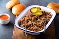 Pulled pork on a serving platter, ready to eat Royalty Free Stock Photo