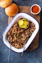 Pulled pork on a serving platter, ready to eat Royalty Free Stock Photo