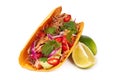 Pulled pork taco with lime on white background Royalty Free Stock Photo