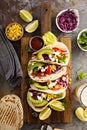 Pulled pork tacos with red cabbage and avocados Royalty Free Stock Photo