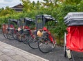 A pulled rickshaw carts or ricksha on the street of old Kyoto. Kyoto. Japan Royalty Free Stock Photo