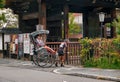 A pulled rickshaw or ricksha on the street of old Kyoto. Kyoto. Japan Royalty Free Stock Photo