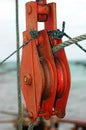 Pulley blocks and ropes. close up Royalty Free Stock Photo