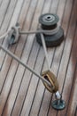 Pulley and rope on old sailing ship