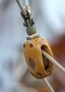 Pulley and rope on old sailing ship