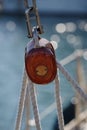 Pulley and rope on old sailing ship Royalty Free Stock Photo