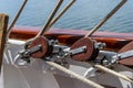 Pulley and ropes on a sailboat Royalty Free Stock Photo