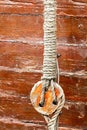 Pulley with ropes on sailing vessel Royalty Free Stock Photo