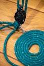 Pulley with ropes on sailing vessel Royalty Free Stock Photo