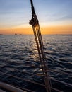 Pulley silhouette on a sailboat at sunset Royalty Free Stock Photo