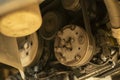 Pulleys and belts on the car engine Royalty Free Stock Photo