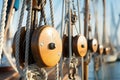 Pulleys and ropes of a sailing ship Royalty Free Stock Photo