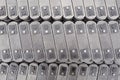 Pulling block conveyor chain close-up. Technology of mechanical engineering