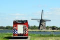 Fire truck driving around the lake