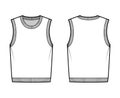 Pullover vest sweater waistcoat technical fashion illustration with sleeveless, rib knit round neckline, oversized body.