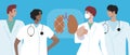 Pulmanology with lungs or bronchi, flat vector stock illustration with doctors and human respiratory organ, training of medical