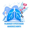 Pulmonary Hypertension awareness month is celebrated in November. Pulmonary fibrosis, tuberculosis illustration for website, app,