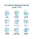 Pulmonary rehabilitation blue concept icons set Royalty Free Stock Photo