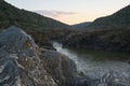 Pulo do Lobo waterfall with river guadiana and rock details at sunset in Mertola Alentejo, Portugal Royalty Free Stock Photo