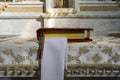 Pulpit in the Christian Church with the christian holy Bible book, closeup Royalty Free Stock Photo