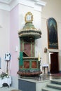 Pulpit in the parish church of St. Leopold Mandic in Orehovica, Croatia Royalty Free Stock Photo