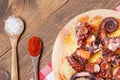 Pulpo a la gallega,galician octopus with ,potatoes paprika, salt and olive oil. typical Spanish Galician tapa, on a traditional