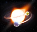 Pulsar star solar system with two planets in fire. Royalty Free Stock Photo