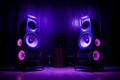 Pulsating Loudspeakers purple light. Generate Ai