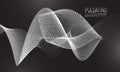 Pulsating monochrome background design with wavy stream of dots and lines. Abstract dynamic background for banner, flyer or poster