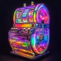 Pulsating Neon Drum with Vibrant Rainbow Hues and Dynamic Patterns