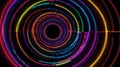 A pulsating rhythm of concentric circles in glowing neon