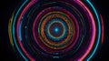 A pulsating rhythm of concentric circles in glowing neon