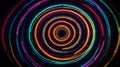 A pulsating rhythm of concentric circles in glowing neon