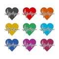 Pulse Life cardiogram heart icon or logo, color set
