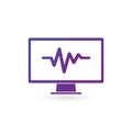 Pulse monitoring icon on white background. Analizing computer, meintance, checking health. Vector illustration isolated on white