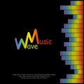 Pulse music player poster with rainbow equalizer element. Audio colorful sound wave design. Vector waveform
