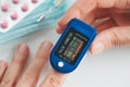 Pulse Oximeter finger digital device to measure oxygen saturation in blood Royalty Free Stock Photo