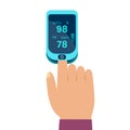 Pulse oximeter icon. human hand measuring pulse and blood oxygen. diagnosis of pneumonia.