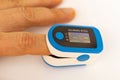 pulse oximeter on a man's finger. Measurement of oxygen in the blood