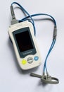 Pulse oximeter, Medical device used to monitor blood oxygen in the patients in the hospital .