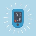 Pulse Oximeter with normal value. Digital device to measure oxygen saturation. Royalty Free Stock Photo