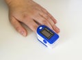 Pulse oximeter on the patient`s hand Royalty Free Stock Photo