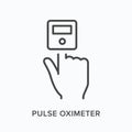 Pulse oxymeter flat line icon. Vector outline illustration of electronic health monitor. Medical black thin linear