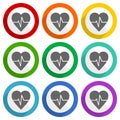 Pulse vector icons, set of colorful flat design buttons for webdesign and mobile applications Royalty Free Stock Photo