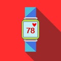 Pulsometer heart rate watch icon, flat style