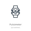 Pulsometer icon. Thin linear pulsometer outline icon isolated on white background from gym and fitness collection. Line vector