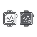 Pulsometer line and glyph icon, heart and cardio, heartbeat sign, vector graphics, a linear pattern on a white