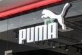 puma brand logo, a sign above the entrance to the germany company's brand store for the production of sportswear and