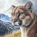Puma large predatory cat portrait sketch, drawing