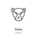 Puma outline vector icon. Thin line black puma icon, flat vector simple element illustration from editable animals concept Royalty Free Stock Photo